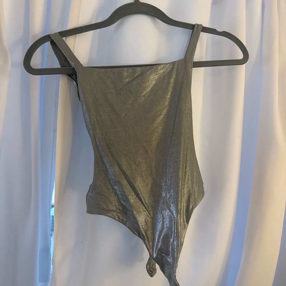 SKIMS Metallic Silver Bodysuit